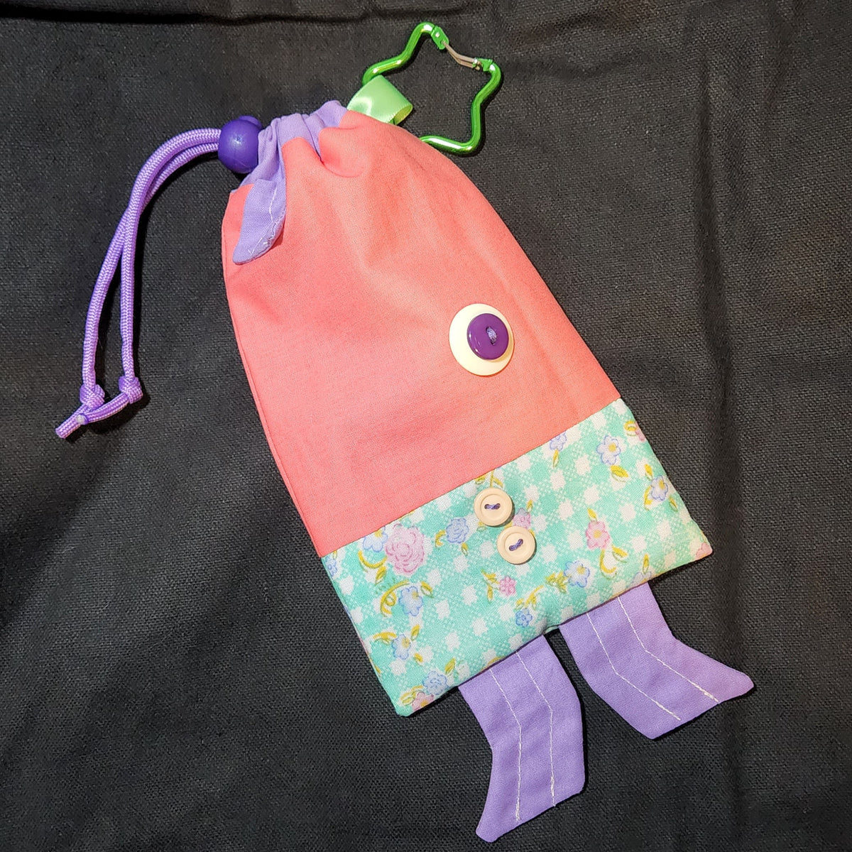 Gingham Fish Drawstring Bag