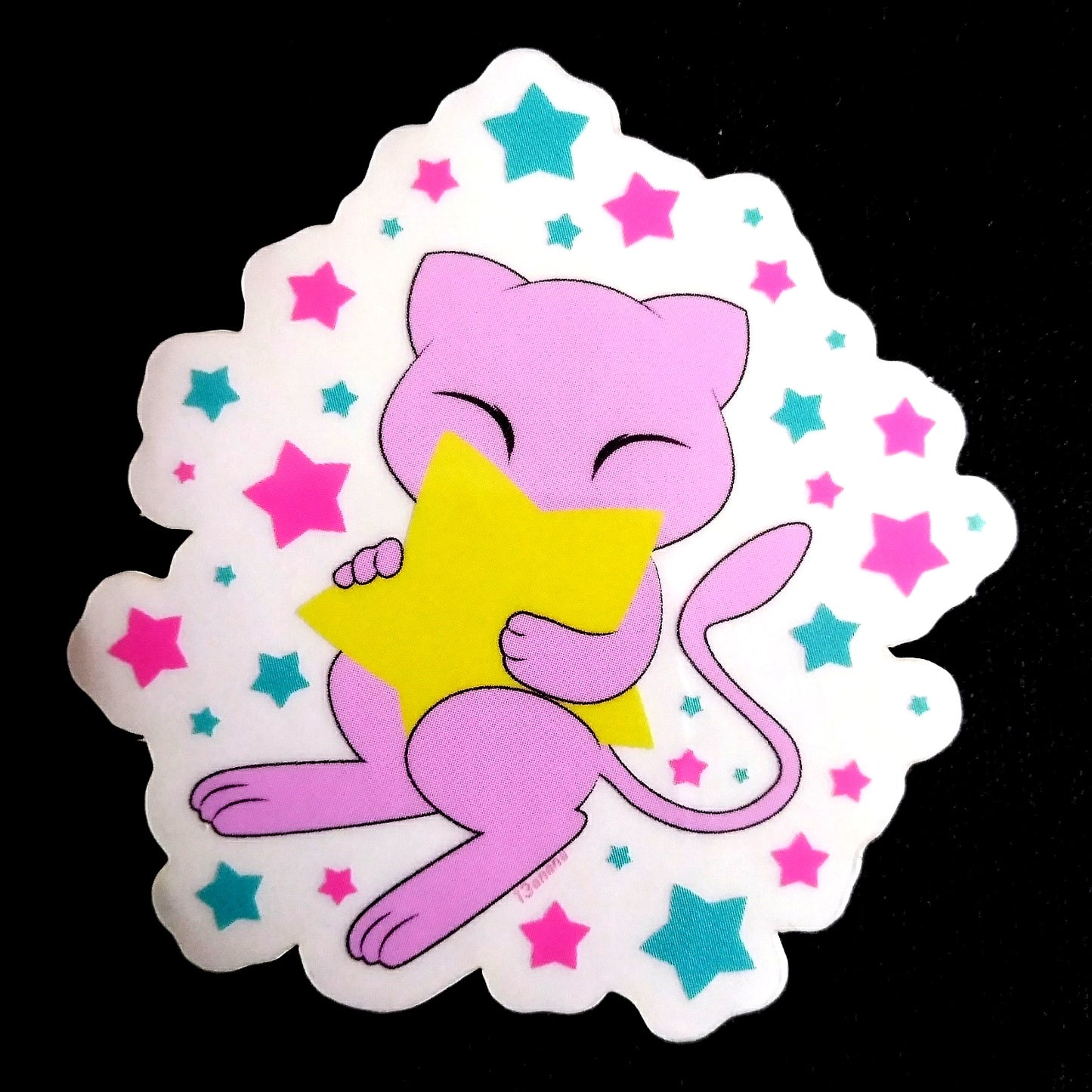 Cute Mew Pocket Monster w/ Stars Clear Sticker