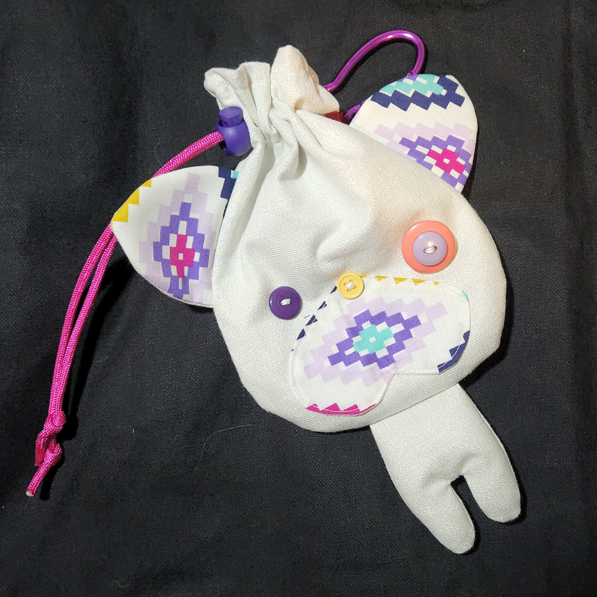 White Geo Cat Drawstring Bag