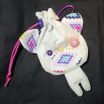 White Geo Cat Drawstring Bag