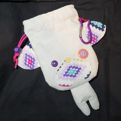 White Geo Cat Drawstring Bag