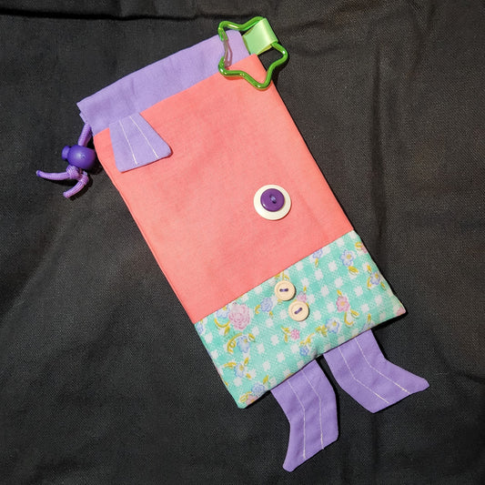 Gingham Fish Drawstring Bag
