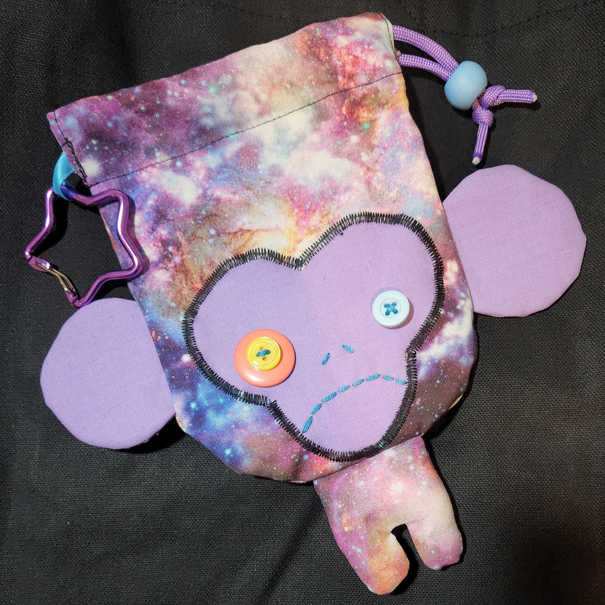 Lilac Galaxy Monkey Drawstring Bag