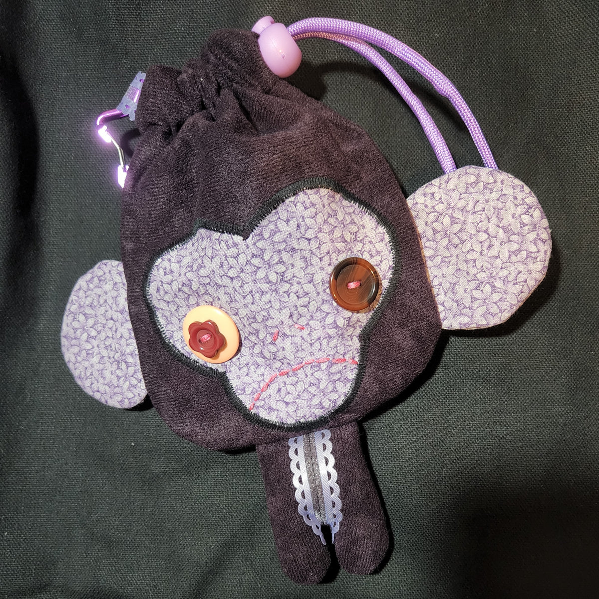 Lilac Leaf Monkey Drawstring Bag