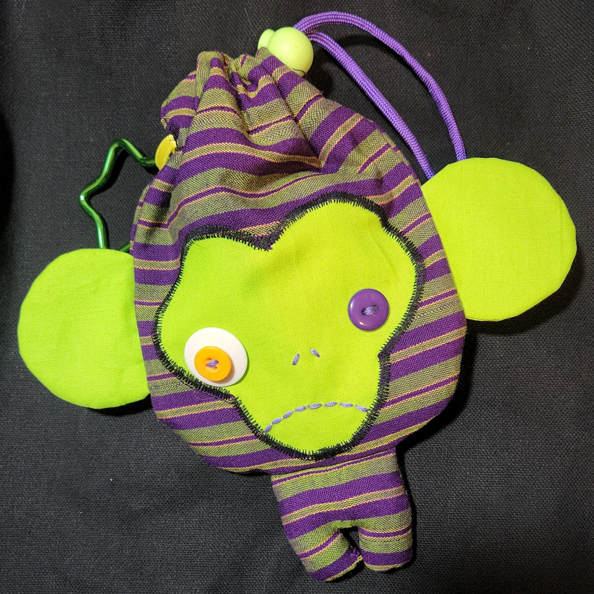 Purple Stripes Monkey Drawstring Bag