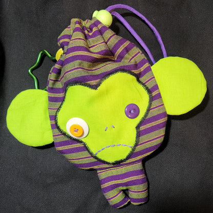 Purple Stripes Monkey Drawstring Bag
