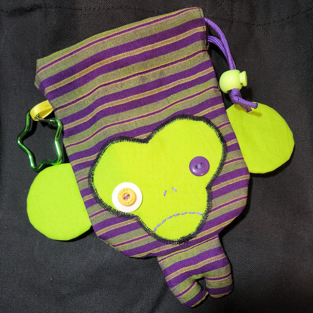 Purple Stripes Monkey Drawstring Bag