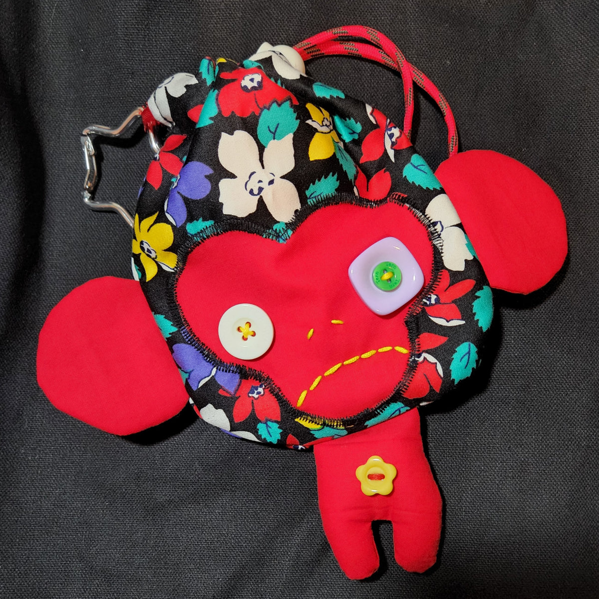 Red Wildflower Monkey Drawstring Bag