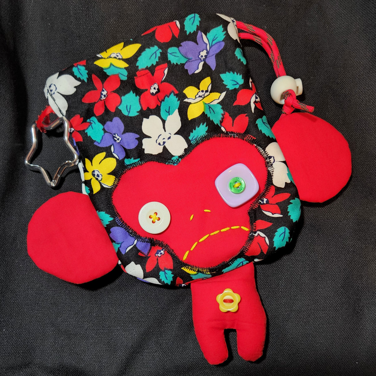 Red Wildflower Monkey Drawstring Bag