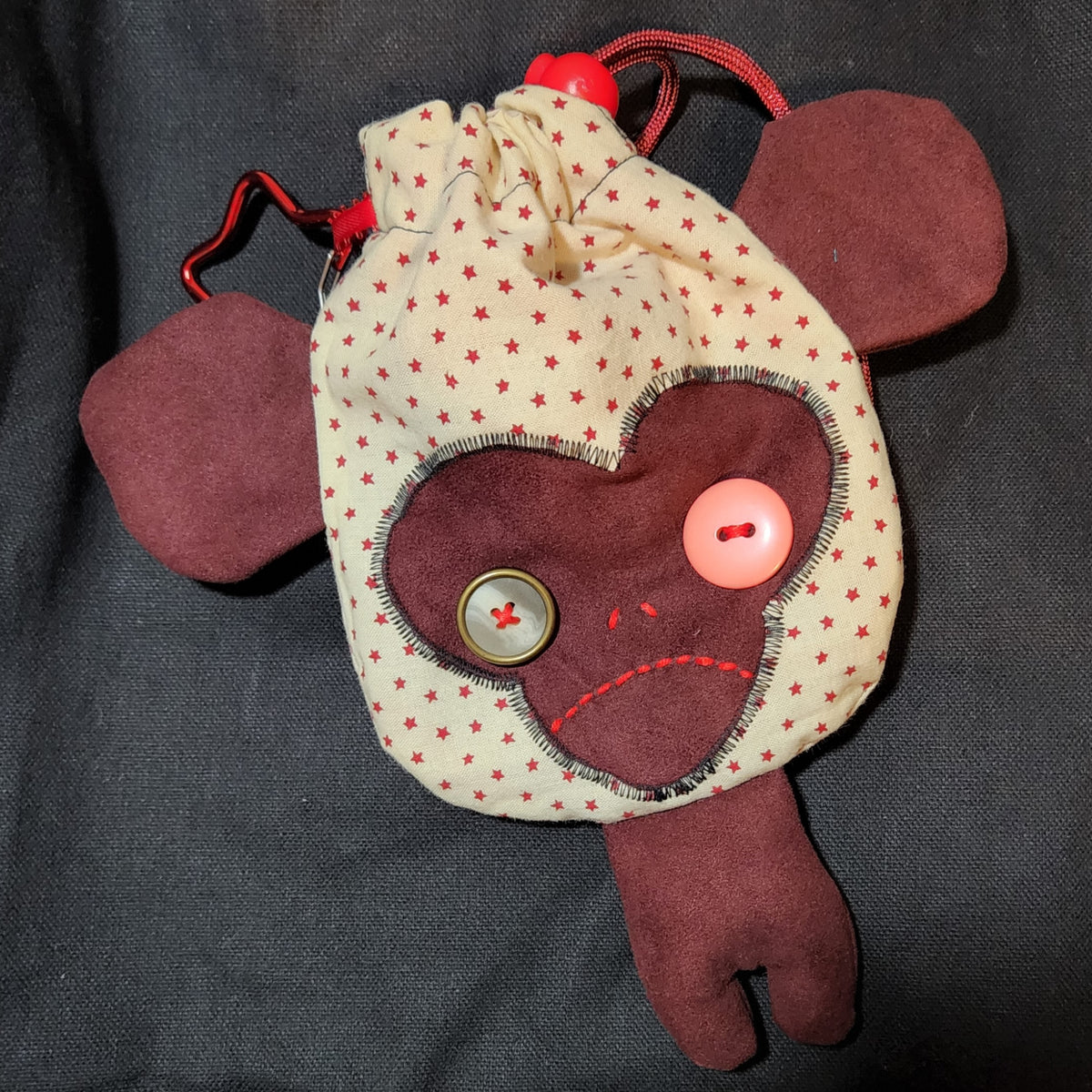 Red Stars Monkey Drawstring Bag