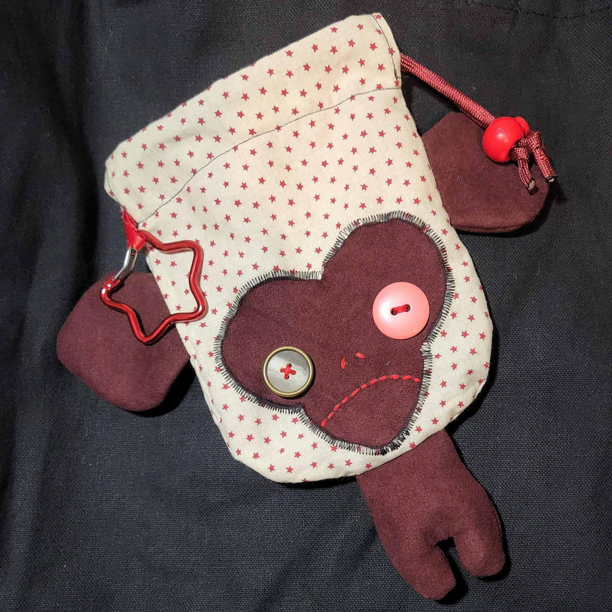Red Stars Monkey Drawstring Bag
