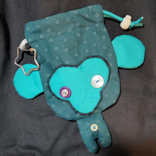White Hearts Monkey Drawstring Bag