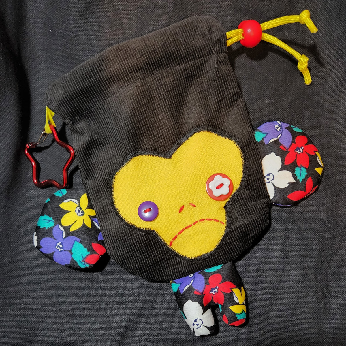 Yellow Wildflower Monkey Drawstring Bag