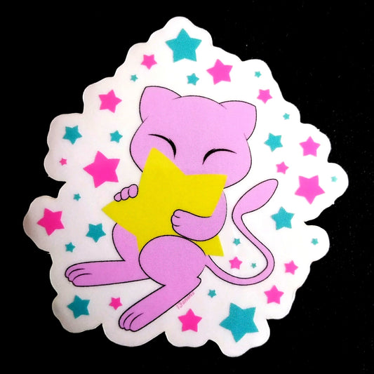 Cute Mew Pocket Monster w/ Stars Clear Sticker