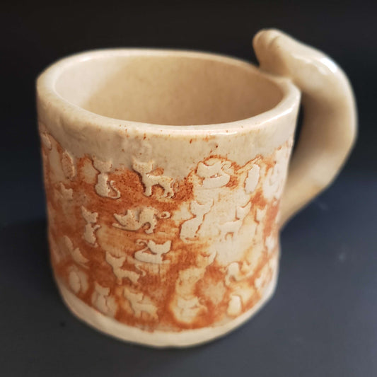 Ceramic Cat Mug w/ Paw Handle-Cream Color