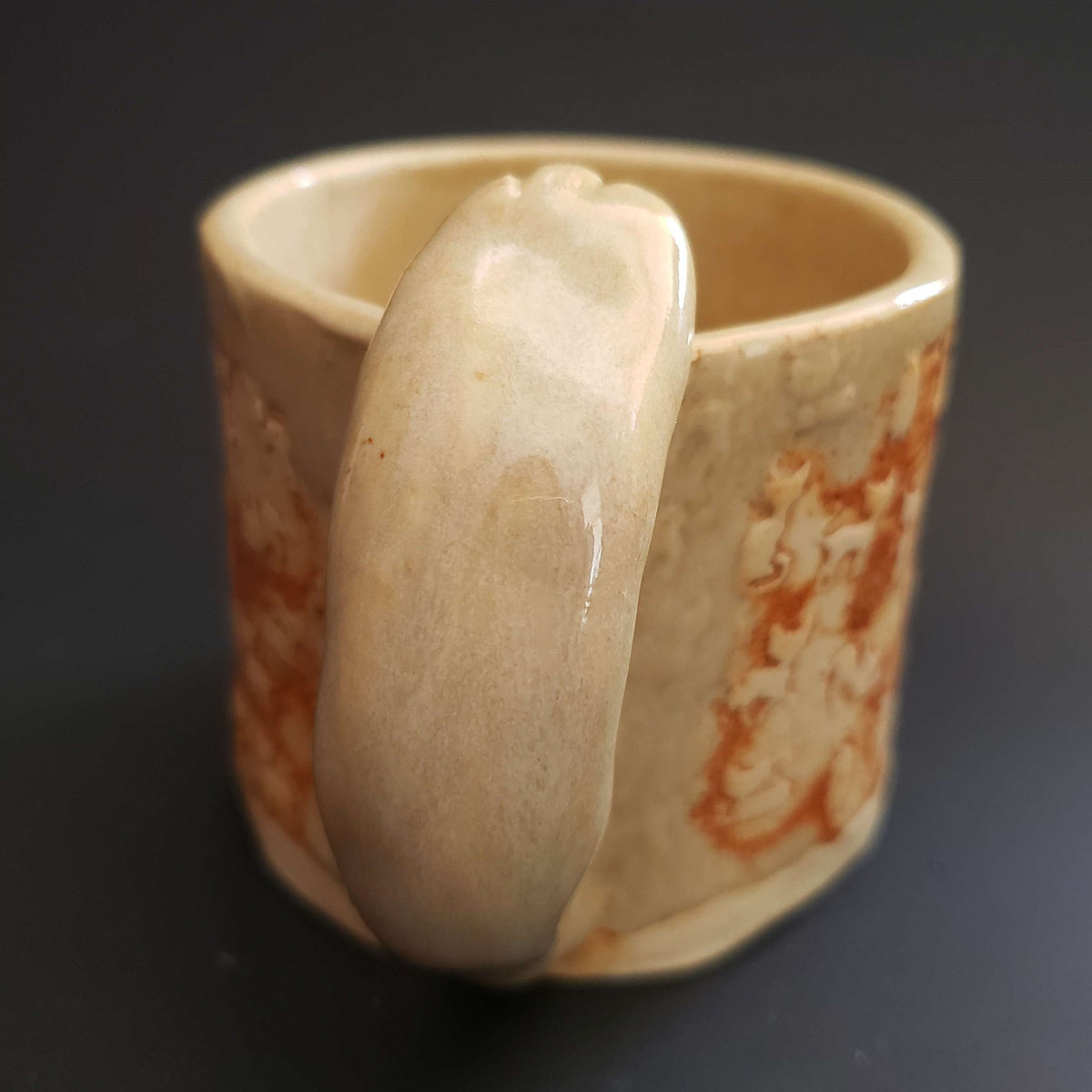Ceramic Cat Mug w/ Paw Handle-Cream Color