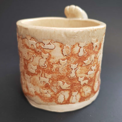 Ceramic Cat Mug w/ Paw Handle-Cream Color