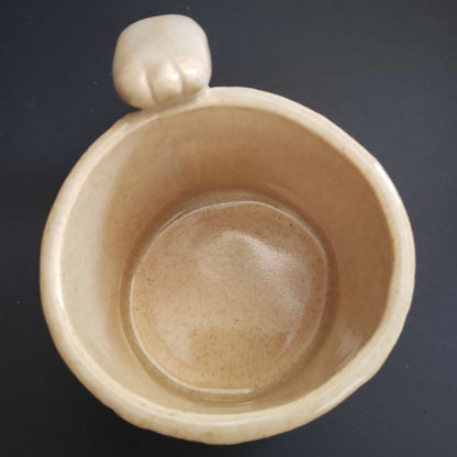 Ceramic Cat Mug w/ Paw Handle-Cream Color