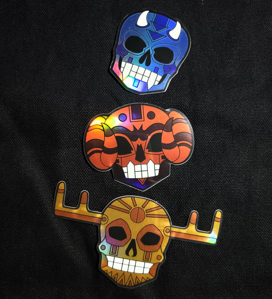 Totem Pole Inspired Skulls Set Holo Stickers